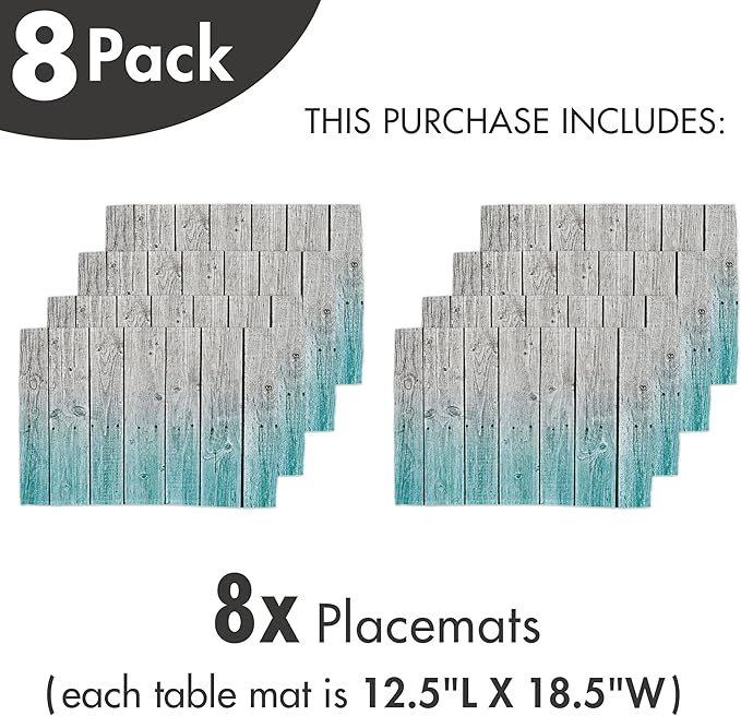 Ambesonne Rustic Place Mats Set of 8, Wood Panels Background Digital Tones Effect Country House Art Image, Washable Fabric Placemats for Dining Table, Placemat 8 pcs, Teal Grey