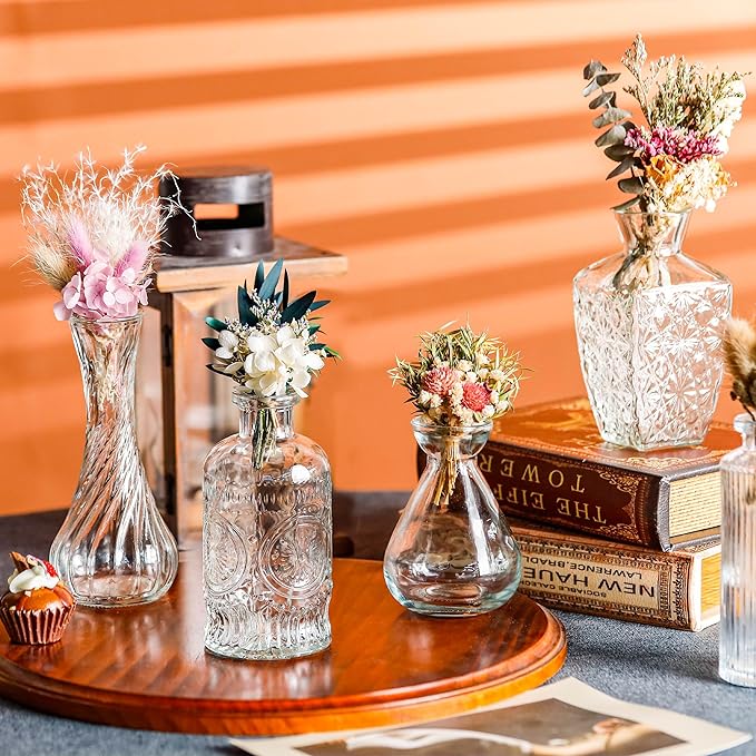 Der Rose Bud Vases in Bulk Glass Vase for Centerpieces Set of 30 Small Flower Vases Mini Vintage Vases for Rustic Wedding, Home Table Decorations (Clear)