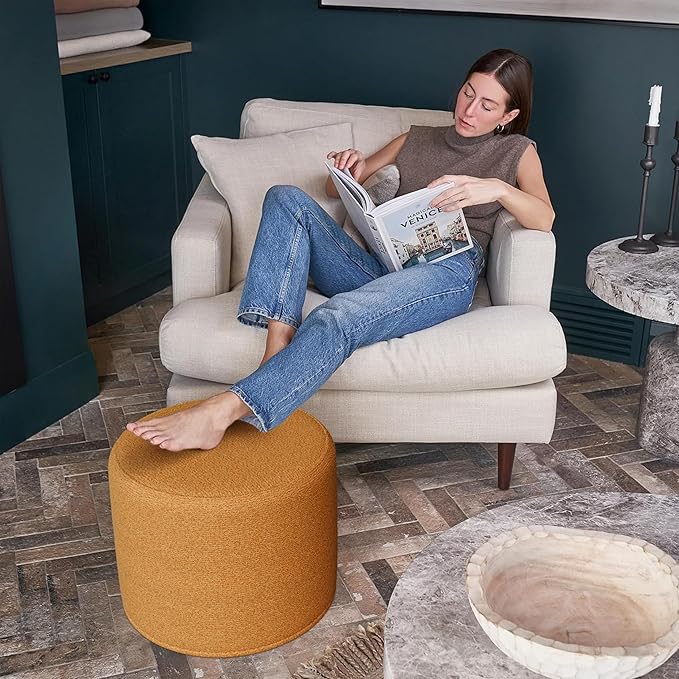 ZICOTO Beautiful Boucle Pouf Ottoman and Foot Rest - Elevate Your Living Room Decor with Lightweight Comfort and Charm - A Round Modern Foam Filled Foot Stool Perfect to Rest Your Feet