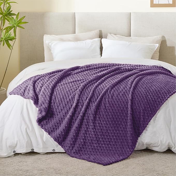 BEDELITE Fleece Throw Blanket for Couch & Bed - 3D Jacquard Decorative Purple Blanket, Super Soft and Cozy Warm Fuzzy Blanket All Seasons Suitable, 50x60Inches