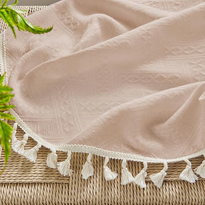 Joydeco Dusty Pink Boho Curtains 63 Inch Length 2 Panels, Super Soft Bohemian Farmhouse Curtains with Tassels, Semi Sheer Light Filtering Drapes for Bedroom Living Room (Rod Pocket, 52Wx63L)