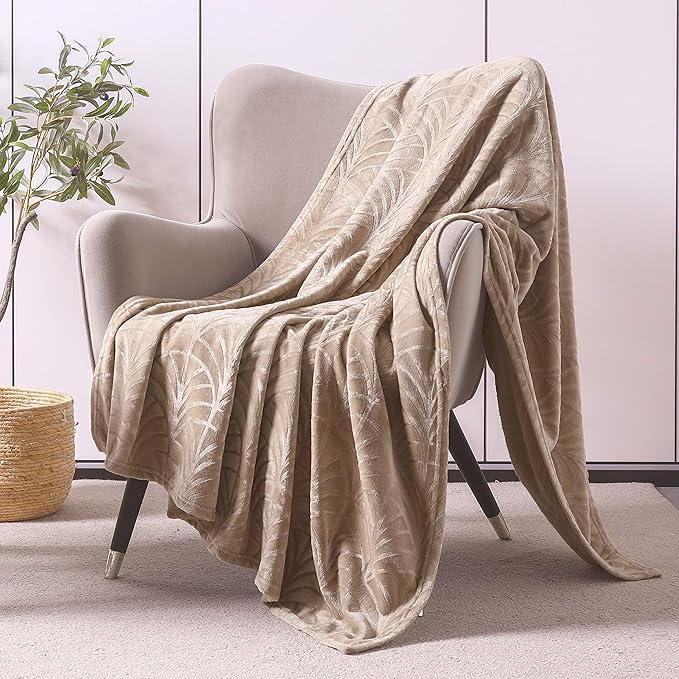 Whale Flotilla Flannel Fleece Throw Blanket for Couch, Soft Fluffy Velvet Sofa Blanket with Decorative Vintage Pattern for All Season, Warm and Lightweight, 50x60 Inch, Champagne