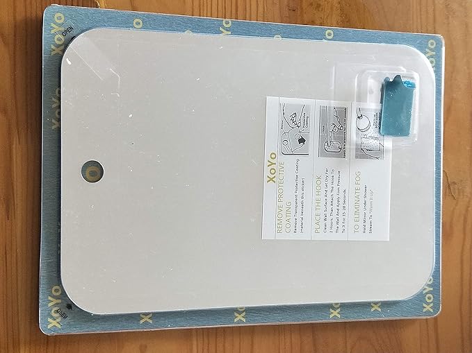 XoYo-Large Fogless Shower Mirror (11inX7.48in), Includes 1 Adhesive Hooks, Anit-Fog Shower Mirror, Shower Makeup Shave Mirror, Frameless Shower Mirror, Wall Hanging Mirror (Large, 1 Pack)