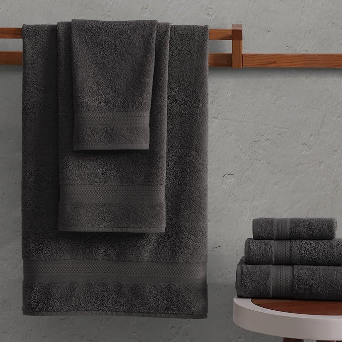 REGAL RUBY, 6 Piece Towel Set, 2 Bath Towels 2 Hand Towels 2 Washcloths, Soft and Absorbent, 100% Turkish Cotton Towels for Bathroom Shower Towel, Bath Linen Set Grey