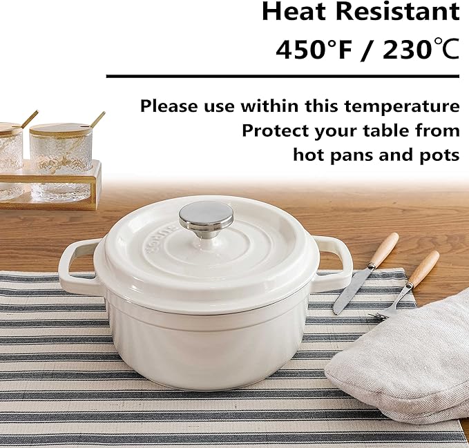 Home Brilliant Farmhouse Placemats Set of 6 Heat Resistant Dining Table Mats for Kitchen Table, 13 x 19 inches, Stripes, Grey and Beige