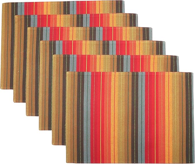 Urban Villa Placemats for Dining Table 100% CottonPlacemats 14''x20'' Over Sized Tablemats Set of 6 Placemats Multicolor Cuisine Stripes Tablemats for Family Dinners Wedding PartiesPlacemats