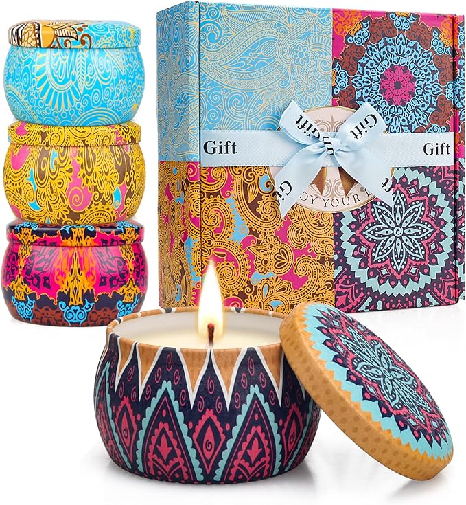 Scented Candles Gifts Set for Women, Aromatherapy Candles for Home Scented, Upgraded Large Tin of Soy Candle Lavender Candle Birthday Gifts for Women Mom Bath Spa Meditation Valentine Gifts Candles
