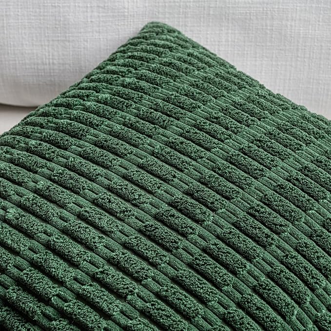 Fancy Homi 4 Packs Hunter Green Decorative Throw Pillow Covers 20x20 Inch for Couch Bed Sofa, Forest Green Boho Home Decor, Soft Plush Corduroy Cute Emerald Green Square Cushion Case 50x50 cm