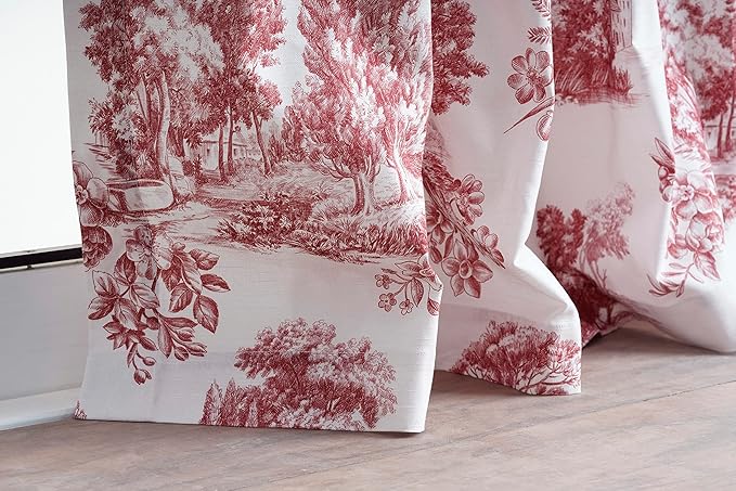 Maison d' Hermine Curtains for Living Room 100% Cotton 108 inch Length Two Panels Light Filtering Toile Curtains for Bedroom Windows with Rod and Loop Pockets Drapes (Trianon Red, 50" W x 108" L)
