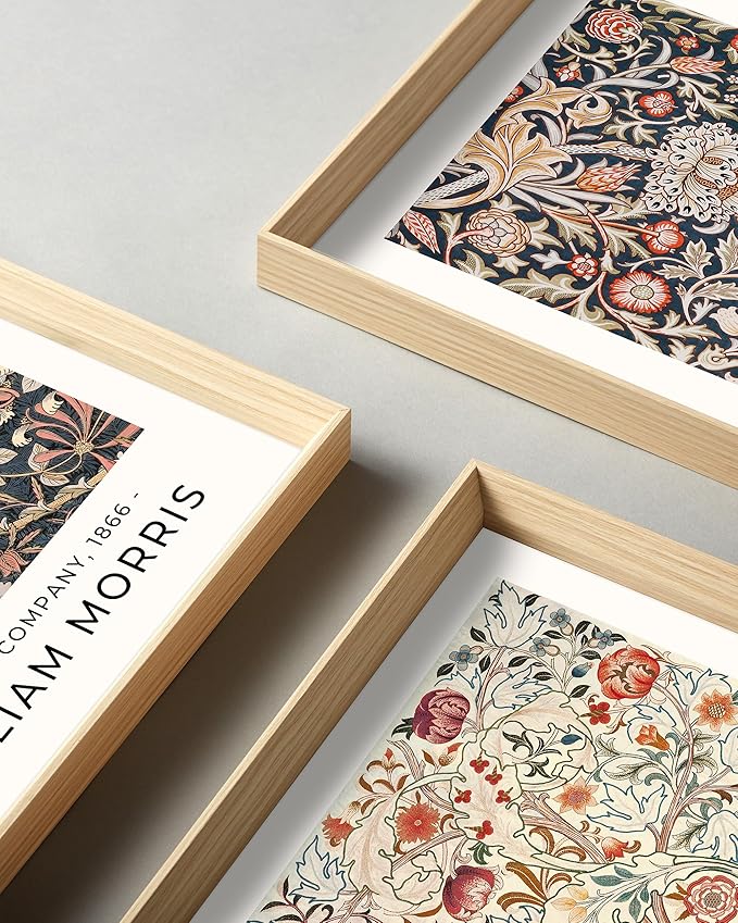 Framed William Morris Canvas Wall Art,Floral Pattern Vintage Poster Wall Decor,16x12IN High Framed Wood Design Prints,Minimalist Classic Decor Aesthetic for Living Room,Bedroom,Bathroom Set of 3