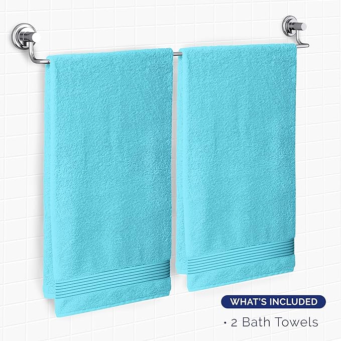 Elegant Comfort Premium Turkish Cotton 2 Pack Bath Towel Set - 27 x 54 inch, Luxurious Hotel Spa Quality 100% Turkish Cotton 2PC Bath Towel Set - Highly Absorbent - Soft Bathroom Towels, Aqua
