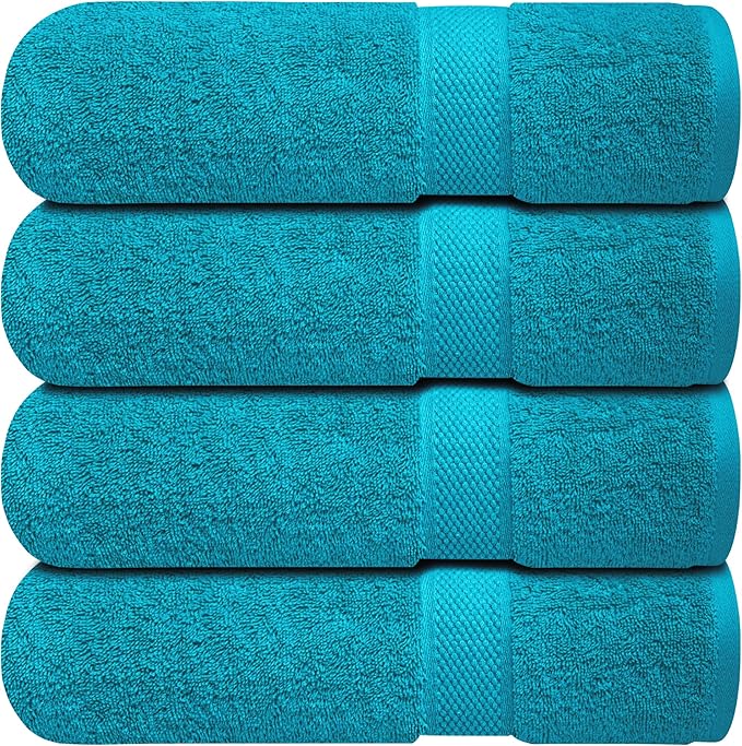 Infinitee Xclusives Luxury 100% Ring-Spun Cotton Bath Towels Set of 4 (27x54 inches) – Soft, Absorbent & Quick-Drying Towels for Bathroom, Gym, Spa & Hotel Use (Serene Teal)