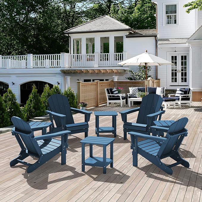 SERWALL Adirondack Table Set of 2, Outdoor Side Table- Blue