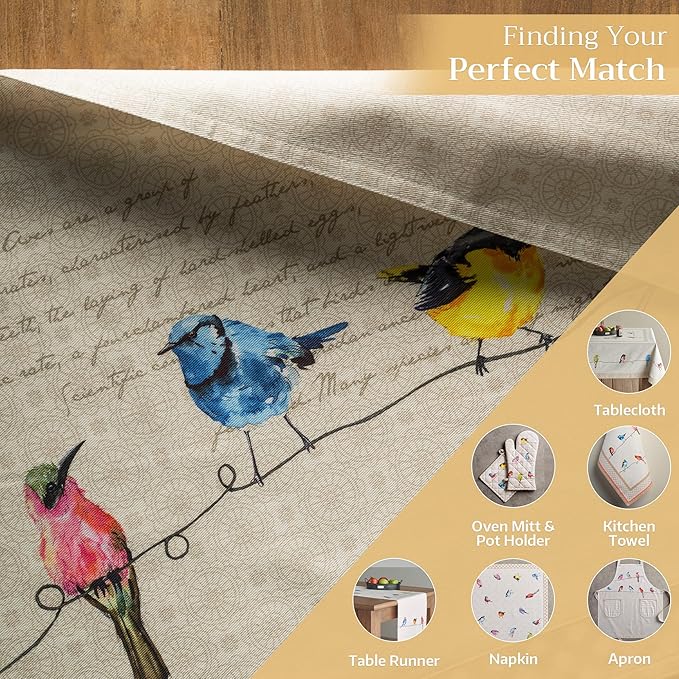 Maison d' Hermine Placemats Set of 4 100% Cotton Washable Cloth Place Mats, Reusable Table Mats for Kitchen Dining Decoration, Party, Wedding, Restaurant Spring/Summer (Birdies On Wire, 13" x 19")