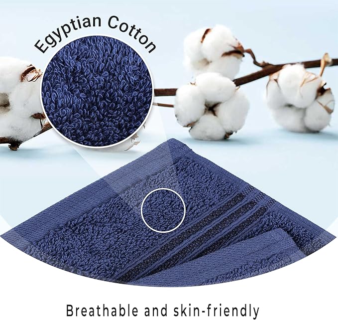 Superior Egyptian Cotton 9-Piece Towel Set, Assorted Towels for Home Bathroom, Master, Guest Bath, Decor Essentials, Includes 3 Bath, 3 Hand, 3 Face Towels/Washcloths, Quick Dry, Absorbent, Navy Blue