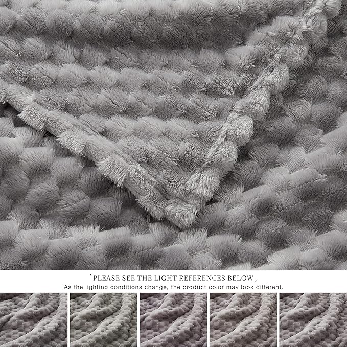 EXQ Home King Size Blanket for Bed or Couch - 3D Imitation Turtle Shell Jacquard Decorative Fleece Blankets - Cozy Soft Lightweight Fuzzy Flannel Blanket Suitable for All Seasons(90"×108",Light Grey)