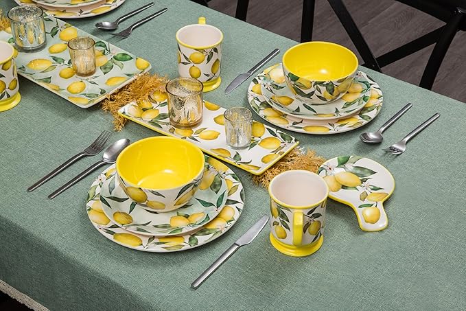 Bico Lemon Dreams Ceramic Mugs, Set of 4, for Coffee, Tea, Drinks, Microwave & Dishwasher Safe