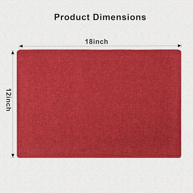 Red Christmas Placemats Set of 6 - Festive Easy to Clean Linen-Style Fabric Table Mats - Machine Washable & Heat Resistant Non-Slip Design for Thanksgiving and Holiday Dining (Red, 6)