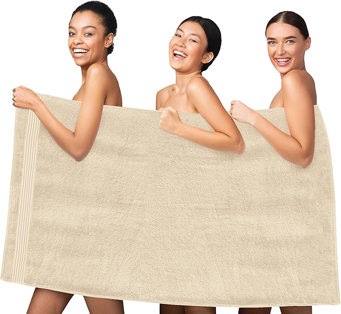 Elegant Comfort Premium Turkish Cotton 1 Piece Jumbo Bath Towel - 35 x 70 inch, Luxurious Hotel Spa Quality 100% Turkish Cotton Large Bath Towel - Highly Absorbent - Soft Bathroom Towel, Ivory