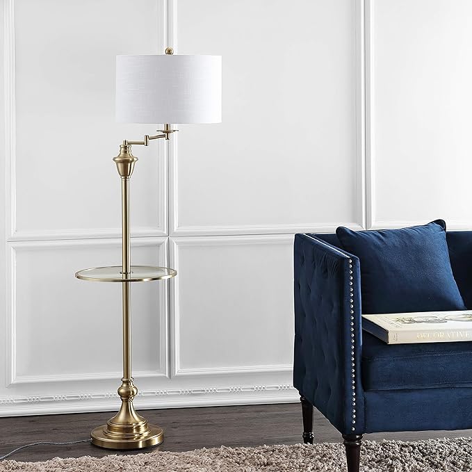 JONATHAN Y JYL3055A Cora 60" Metal/Glass LED Side Table and Floor Lamp Contemporary,Transitional for Bedrooms, Living Room, Office, Reading, Brass
