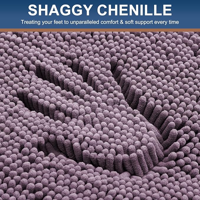 Smiry Luxury Chenille Bathroom Rugs 36x24, Extra Soft and Absorbent Shaggy Bath Mat, Machine Washable, Non-Slip Plush Carpet Runner for Tub, Shower, and Floor, Home Decor Accessories, Deep Plum