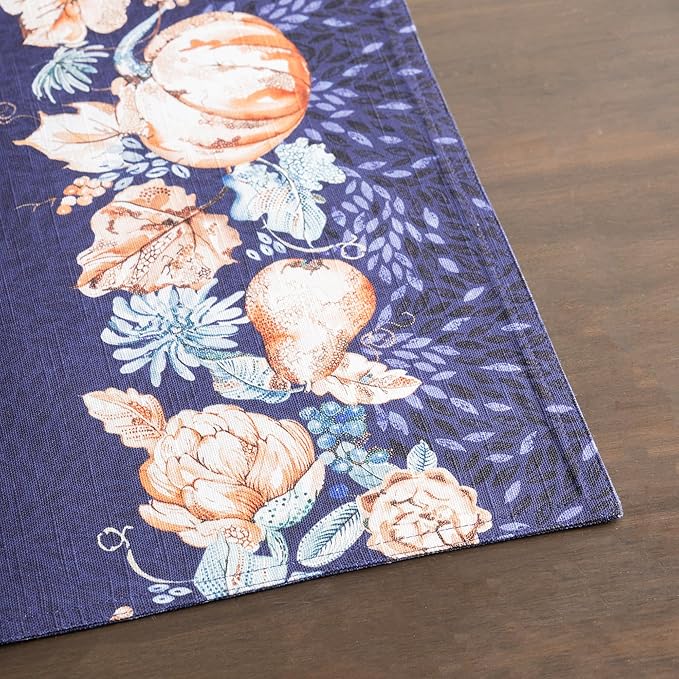 Maison d' Hermine Placemats Set of 4 100% Cotton Washable Cloth Place Mats, Reusable Table Mats for Kitchen Dining Decoration, Party, Wedding, Restaurant (Pumpkin Blues, 13" x 19")