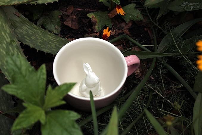 Creature Cups RABBIT Ceramic Cup (11 Ounce, Blush Pink) - Hidden 3D Animal Inside Mug Emerges As You Drink - Woodland Critter - Holiday and Birthday Drinkware Gift for Coffee & Tea Lovers