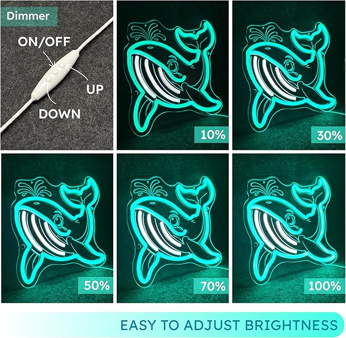 TUMPLERA Whale Neon Sign, Night Light For Kids, Whale Decor, Ocean Decor, Under The Sea Party Decorations, Ocean Party Decorations, Gift For Kids Room
