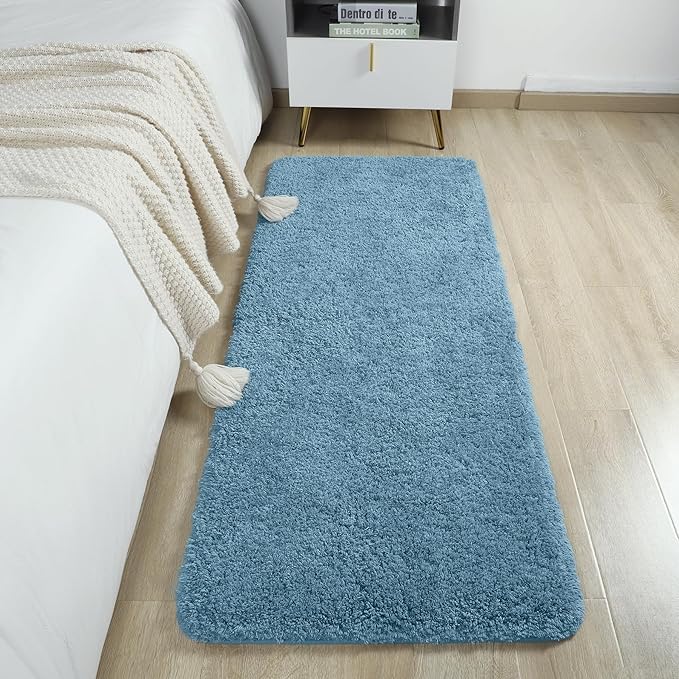 AROGAN Luxury Long Bathroom Runner Rug, 24x60 Inch Thick Soft and Absorbent Non Slip Bath Mat, Rubber Backing Quick Dry Rugs Carpets, Machine Washable Plush Mats for Shower Floor, Little Blue