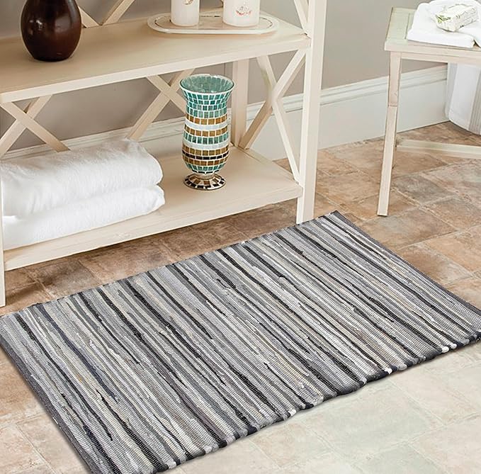 Rug Area Rugs Cotton Charcoal 2x3 Ft Multicolour Chindi for Livingroom Bedroom Washable RagRug Reversible Farmhouse Kitchen RunnerRug Carpet Area Runner Mat for Hallway, Entryway