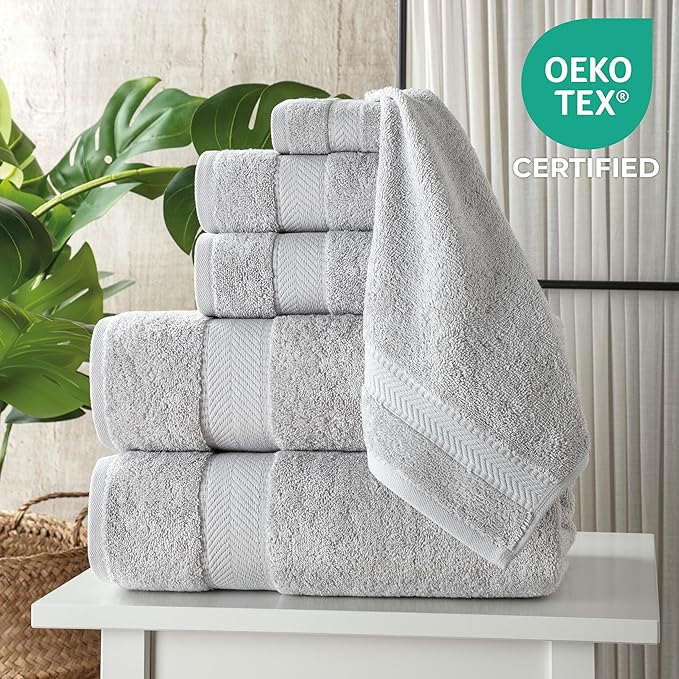 TEXTILOM 6 Pcs Bath Towel Set – Hotel and Spa Quality & Soft & Absorbent & Quick Dry Bath Towels for Bathroom –100% Turkish Cotton Bathroom Towels Set (2 Bath Towels,2 Hand Towels,2 Washcloths)-LGrey