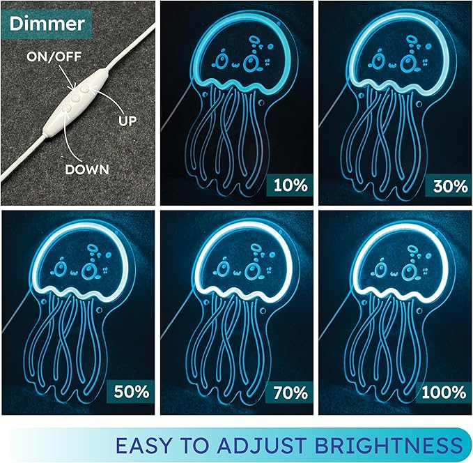 Jellyfish Neon Sign - Jellyfish Decor, Under The Sea Night Lamp, Jellyfish for Lamp Night Light,Ocean Theme Birhday Decoration Room Decor Jellyfish Led Lamp for Kids