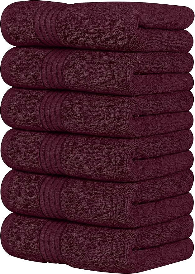 Utopia Towels 6 Piece Premium Hand Towels Set, 16 by 28 inches, 100% Ring Spun Cotton, Lightweight and Highly Absorbent Towels for Bathroom, Travel, Camp, Hotel, and Spa, Burgundy