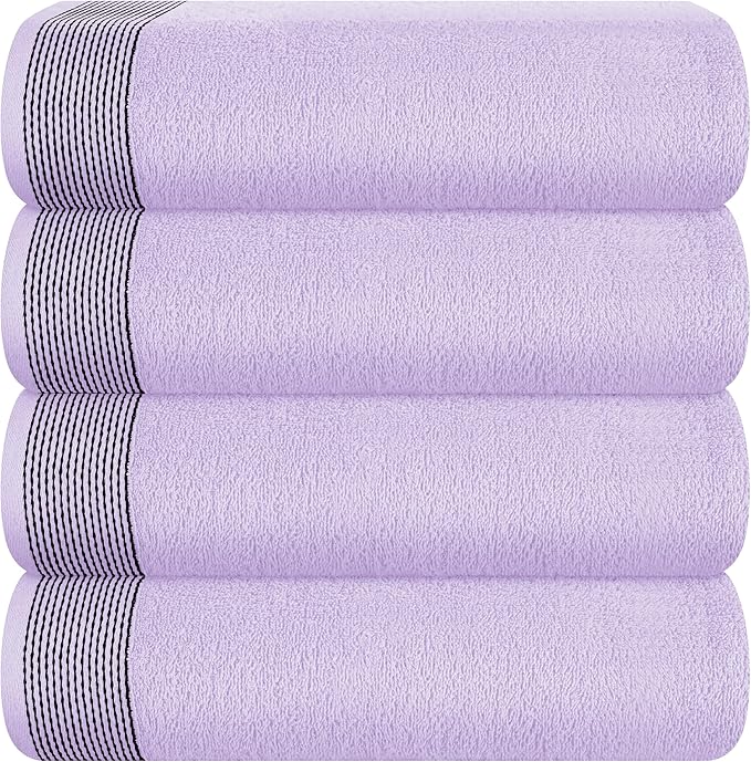 Belizzi Home Ultra Soft 4 Pack Oversized Bath Towel Set 27x54 inches, 100% Cotton Bath Towels, Highly Absorbant Compact Quickdry & Lightweight Towel, Ideal for Gym Travel Camp Pool - Purple