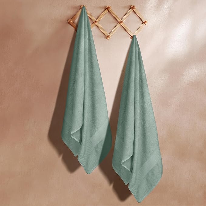GLAMBURG Premium Cotton Oversized 2 Pack Bath Sheet 35x70-100% Pure Cotton - Ideal for Everyday use - Ultra Soft & Highly Absorbent - Machine Washable - Jade