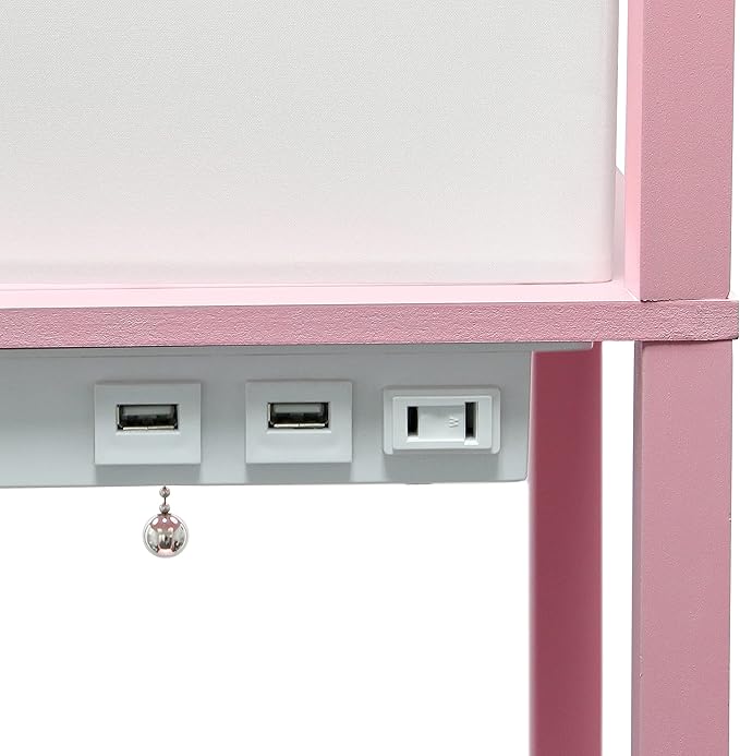 Simple Designs LF1037-LPK-LB Three Shelf Etagere Organizer Storage Floor Lamp with 2 Dual USB Ports and Charging Outlet, Light Pink, with Feit LED Bulb Included