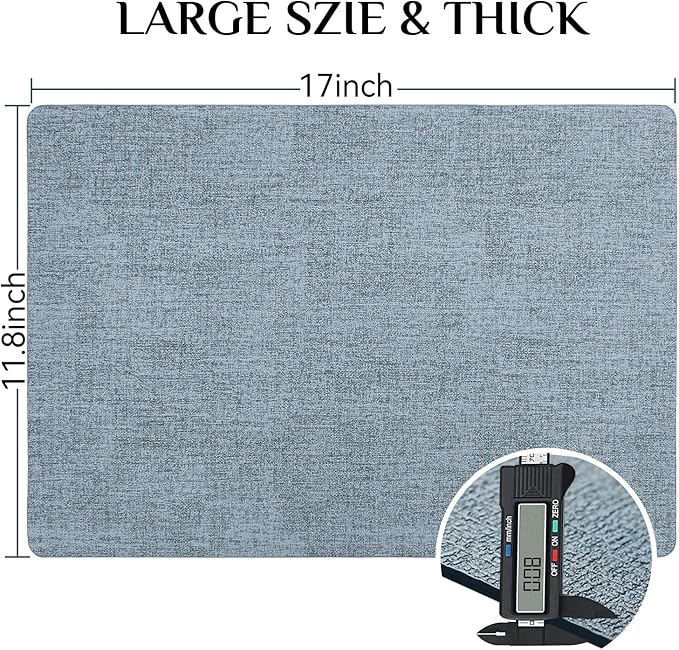 Softalker Faux Leather Placemats Set of 4-Vinyl Heat Resistant Place Mats, 100% Waterproof Oilproof Wipe Clean Table Mats for Indoor & Outdoor Use, 17’’×12’’, Sky Blue