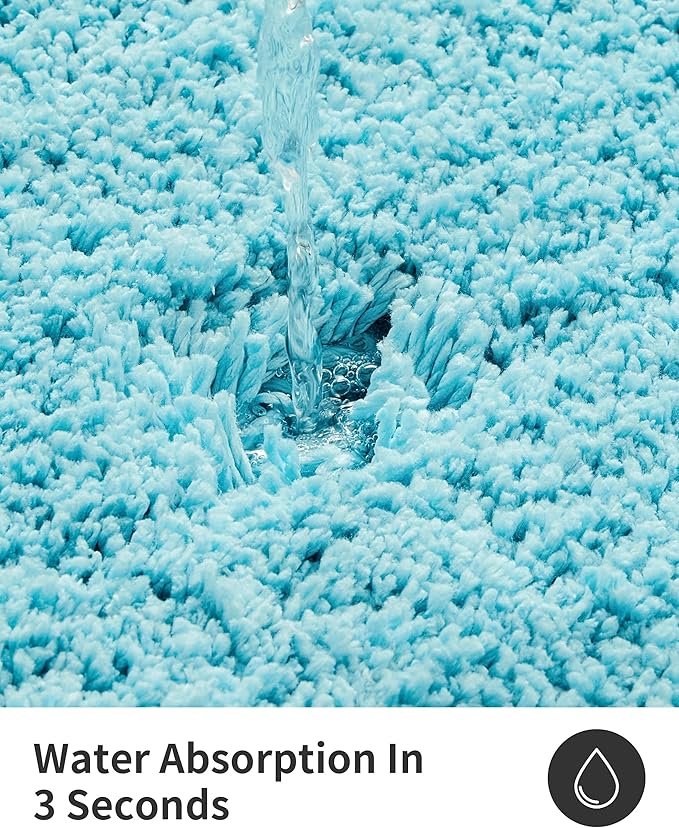 ILANGO Teal Bathroom Rugs 48" × 24" Non Slip & Super Absorbent Extra Thick Soft, Washable Bath Mat for Floor, Microfiber Plush Shaggy Bath Rug with Rubber for Bathtub Shower Room Sink