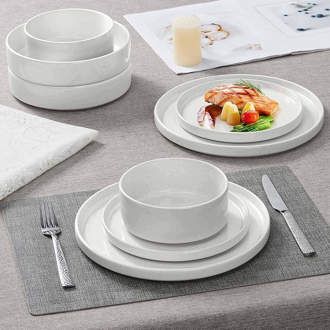Herogo Dinnerware Dishes Sets with Salad Bowls, 24 Piece Plates and Bowls for 6, Ceramic Stoneware for Kitchen, Chip & Scratch Resistant Dinner Ware, Speckled Multicolor