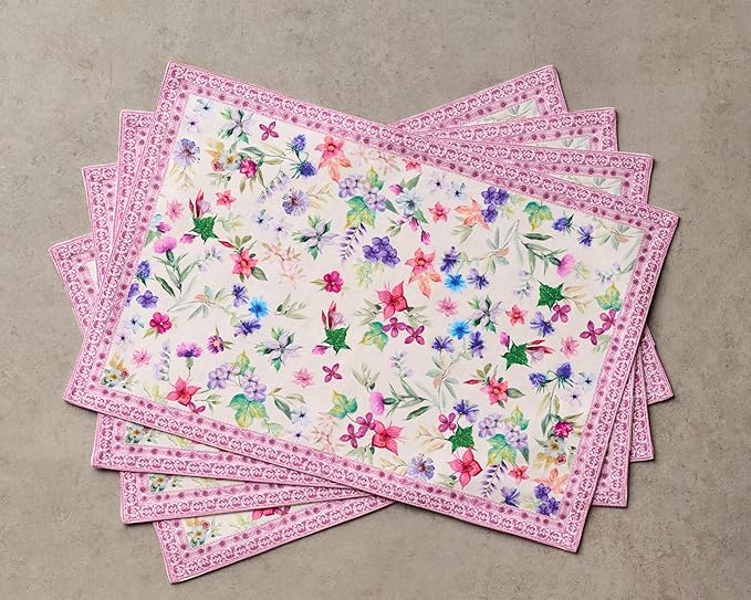 Maison d' Hermine Placemats Set of 4 100% Cotton Washable Cloth Place Mats, Reusable Table Mats for Kitchen Dining Decoration, Party, Wedding, Restaurant Spring/Summer (Chardon, 13" x 19")