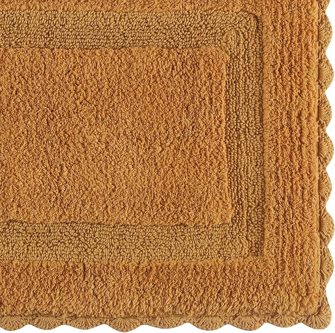 Cotton Crochet Bathmat with Antiskid 21x34 Mustard, 100% Pure Cotton, Super Soft White, Plush & Absorbent, Hand Tufted Heavy Weight Construction, Full Reversible Step Out Rugs
