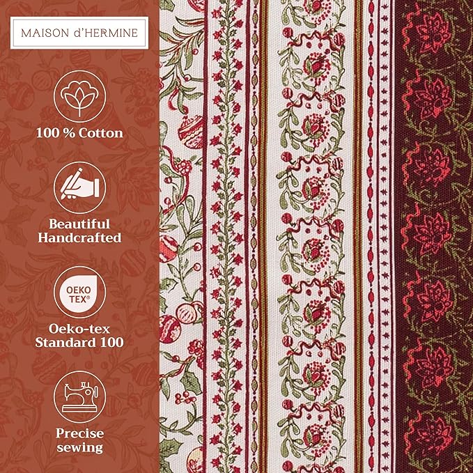 Maison d' Hermine Placemats Set of 4 100% Cotton Washable Cloth Place Mats, Reusable Table Mats for Kitchen Dining Decoration, Party, Wedding, Restaurant (Reveillon Au Jardin, 13" x 19")