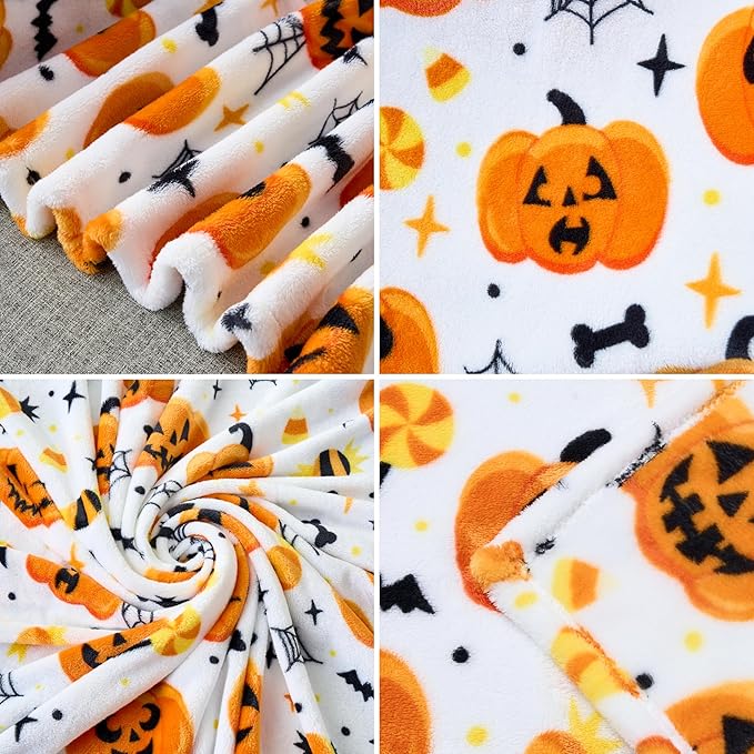 Joiedomi Halloween Throw Blanket - Soft Plush Spider Webs Bat Pumpkin Blanket - Cozy Flannel White Halloween Decoration for Party Sofa Bed Living Room 50"x60"