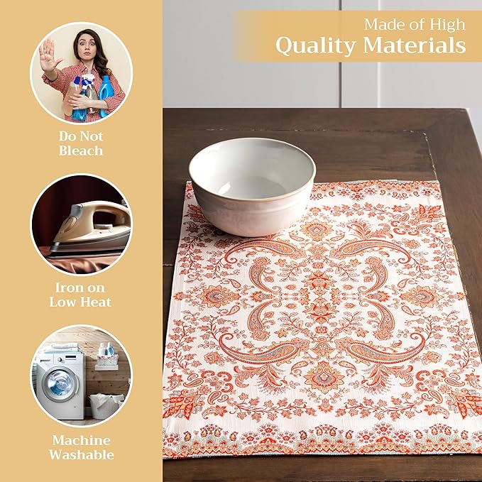 Maison d' Hermine Placemats Set of 4 100% Cotton Washable Cloth Place Mats, Reusable Table Mats for Kitchen Dining Decoration, Party, Wedding, Restaurant (Cachemire, 13" x 19")