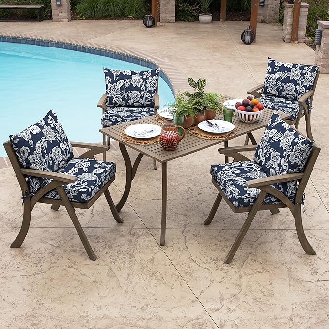 Arden Outdoor Dining Chair Cushion, 21 x 21, Rain-Proof, Fade Resistant 21 x 21, Sapphire Blue Ashland Jacobean