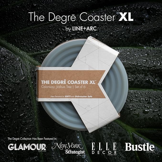LINE+ARC Extra Thick Silicone Coasters (As Seen in NYTimes WireCutter) Waterproof Anti-Stain Heat-Safe Dishwasher-Safe Degrē Coasters XL (Set of 6 Smoke) Outdoor Rubber Mid-Century Modern
