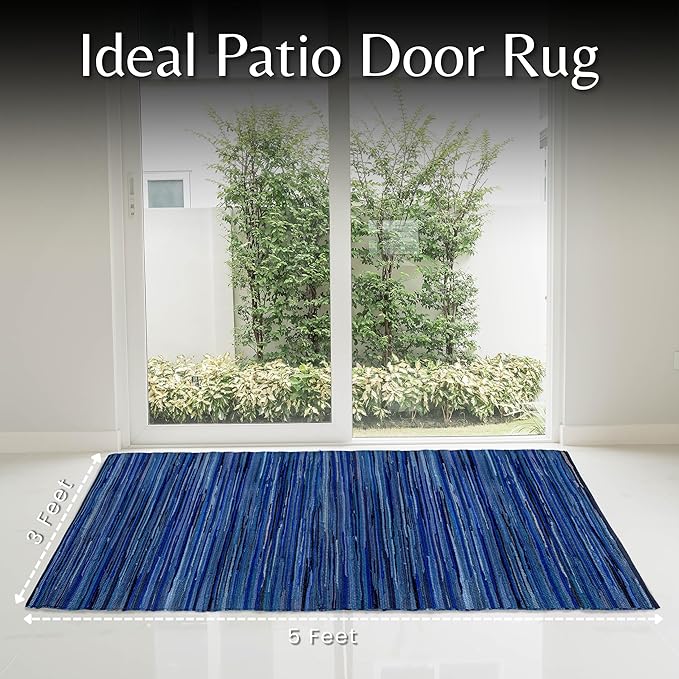 Rug Area Rugs Cotton Navy 3x5 Ft Multicolour Chindi for Livingroom Bedroom Washable RagRug Reversible Farmhouse Kitchen RunnerRug Carpet Area Runner Mat for Hallway, Entryway