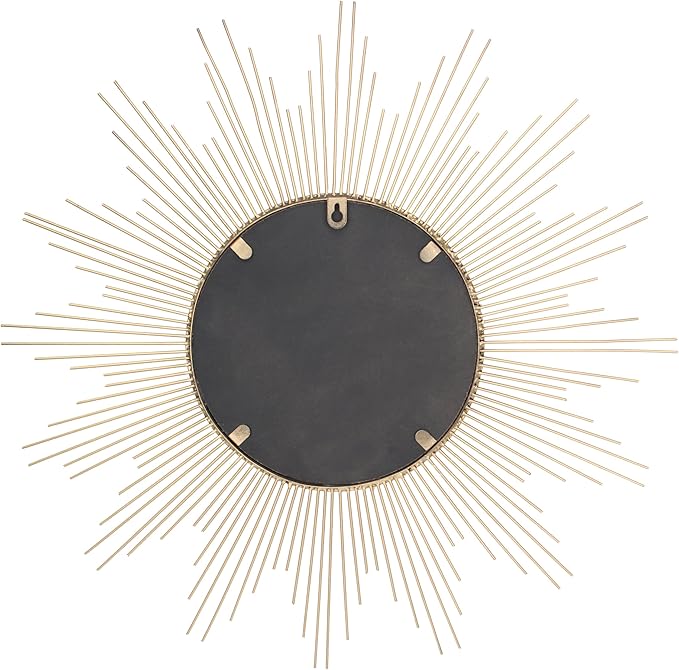 Stonebriar Round 23" Antique Gold Metal Starburst Hanging Wall Mirror with Attached Mounting Bracket, Decorative Decor for the Living Room, Bedroom, Bathroom, Hallway, and Entryway