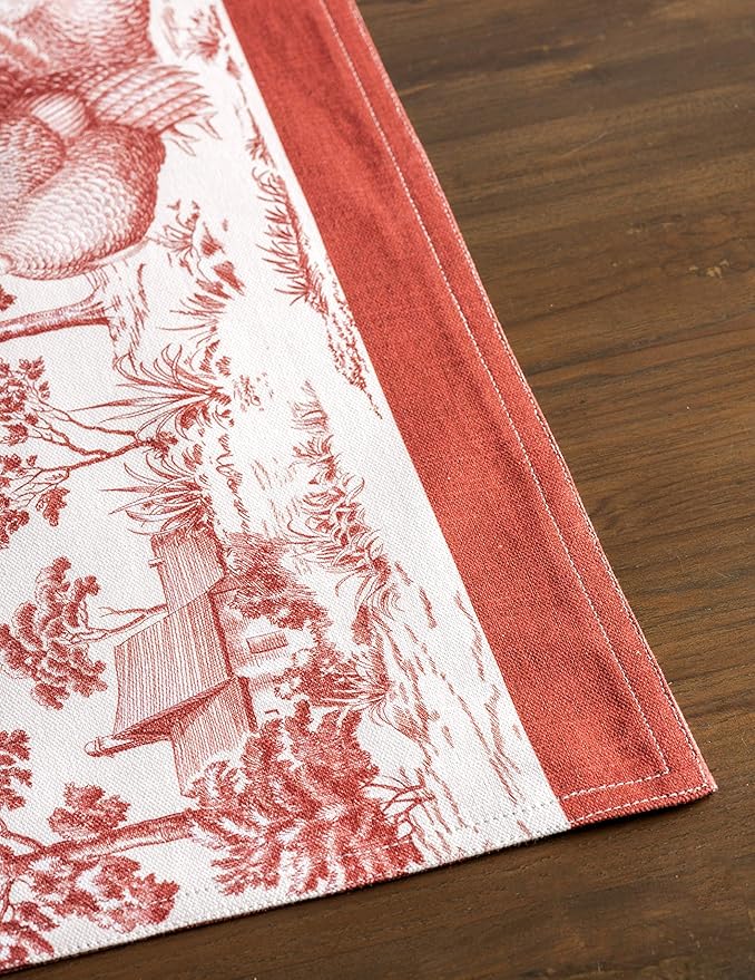 Maison d' Hermine Placemats Set of 4 100% Cotton Washable Cloth Place Mats, Reusable Table Mats for Kitchen Dining Decoration, Party, Wedding, Restaurant (Holy Jouy - Red, 13" x 19")