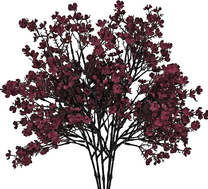 Mandy's Burgundy Artificial Baby’s Breath Flowers 6 Bundles Silk Gypsophila with Bendable Stems for Fall Centerpiece Wedding Decor and Table Arrangements